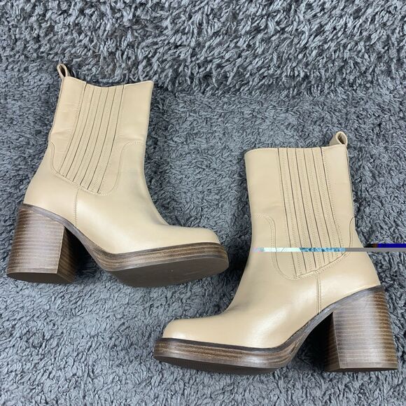 Seychelles Sweet Escape Boots Size 7.5 US Tan Stacked Block Heel Pull On Chelsea - Picture 4 of 8